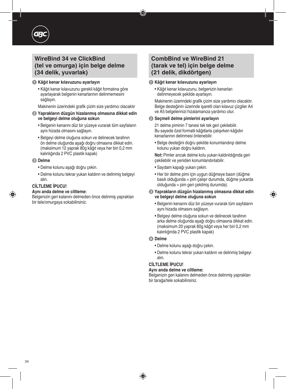 GBC 420 MultiBind User Manual | Page 34 / 74