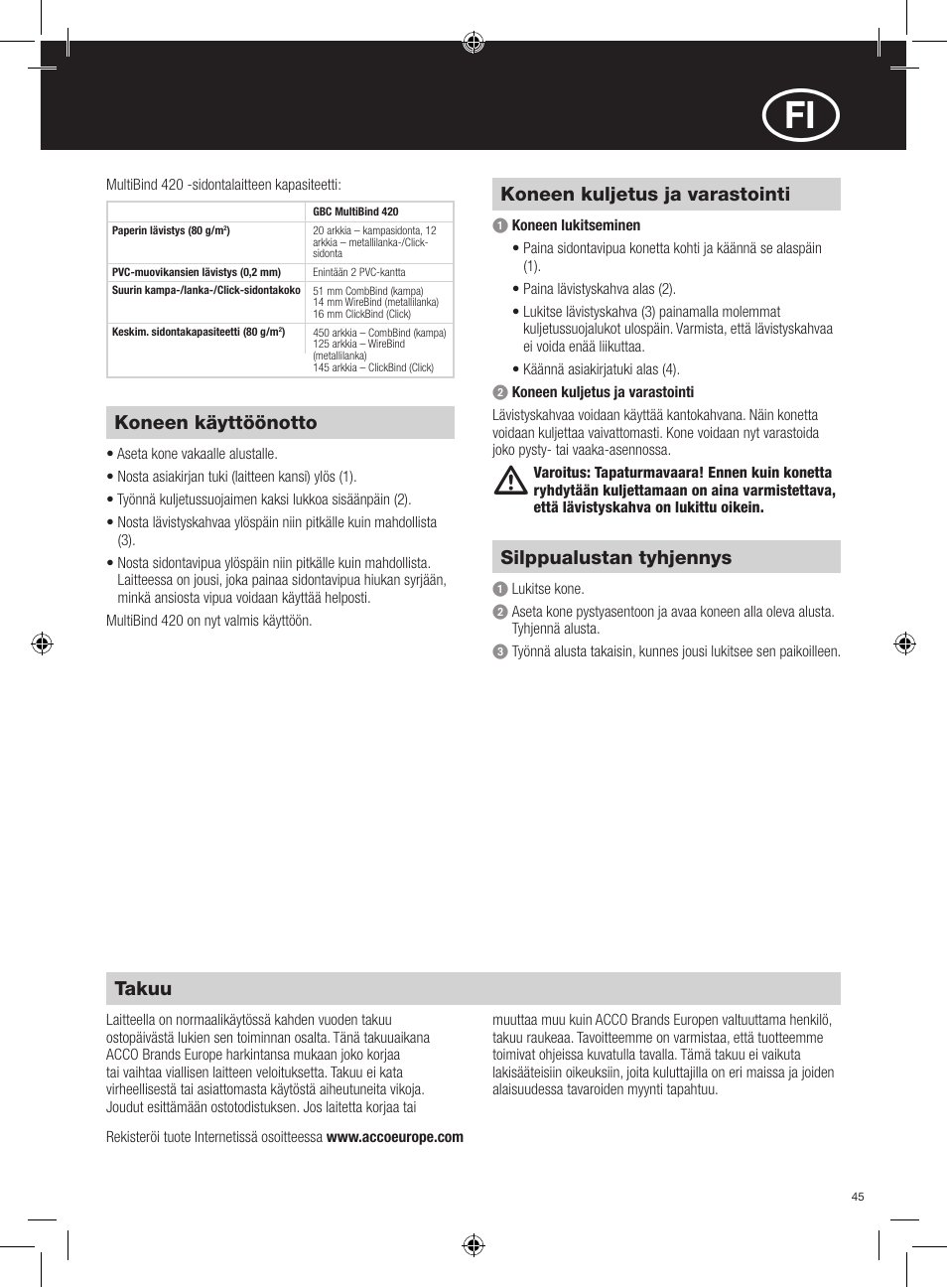 GBC 420 MultiBind User Manual | Page 45 / 74