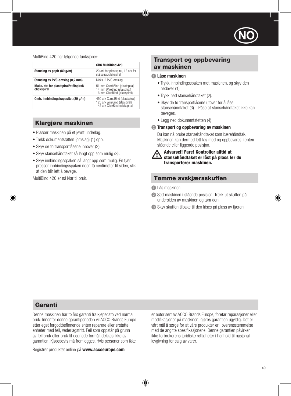 GBC 420 MultiBind User Manual | Page 49 / 74