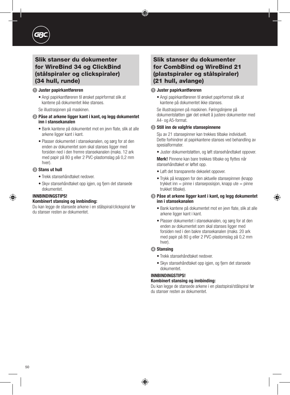 GBC 420 MultiBind User Manual | Page 50 / 74