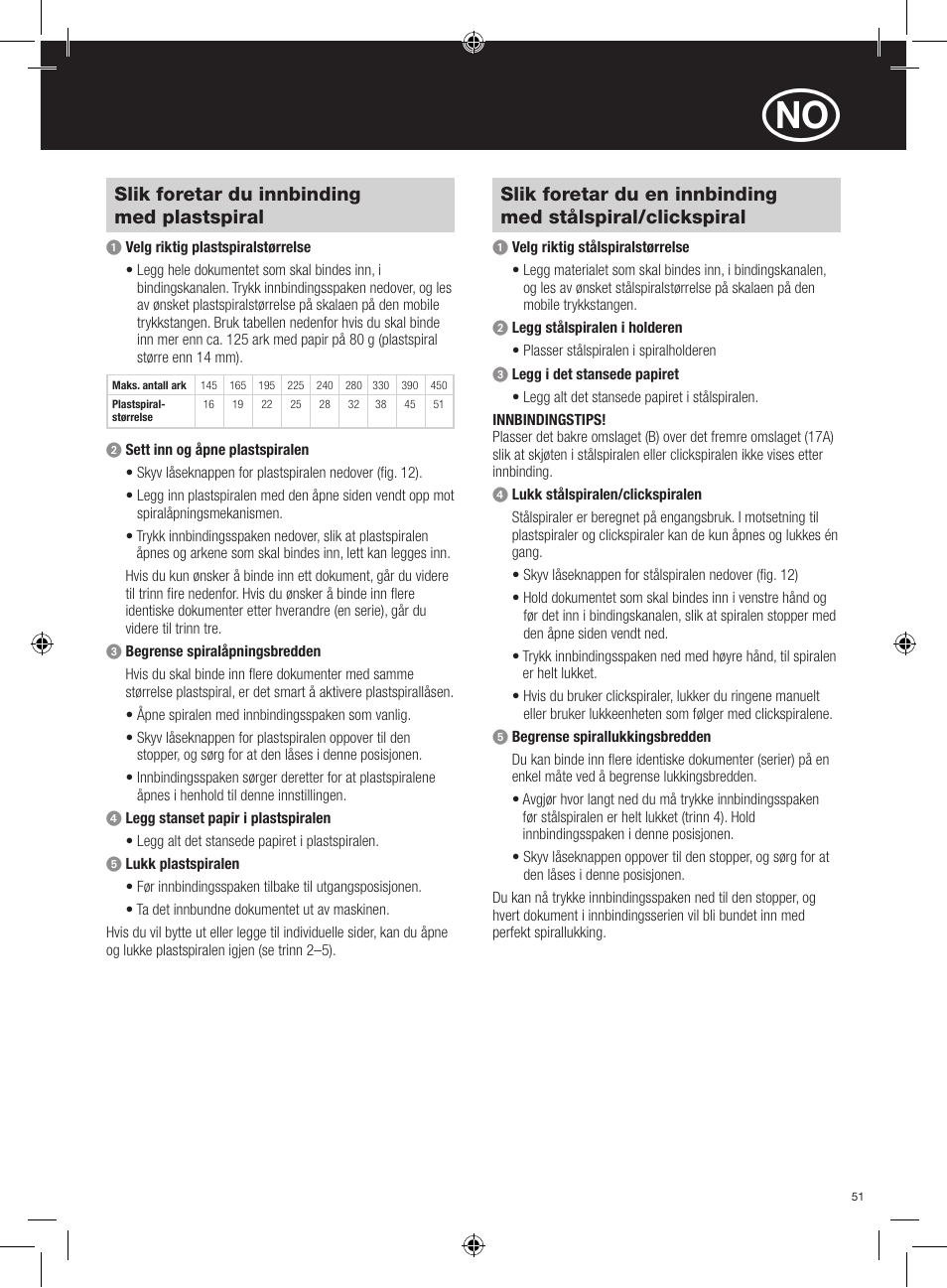 Slik foretar du innbinding med plastspiral | GBC 420 MultiBind User Manual | Page 51 / 74