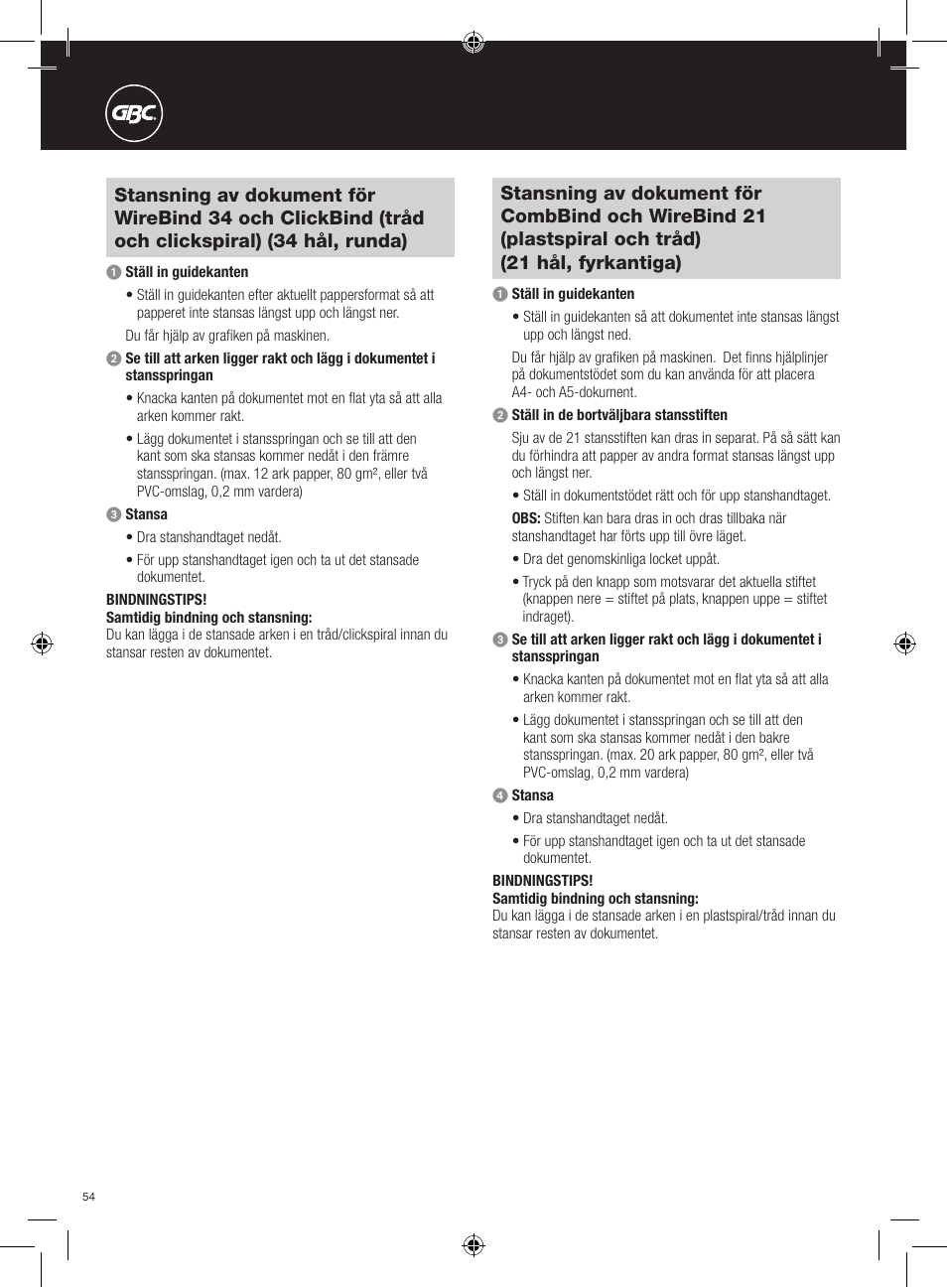 GBC 420 MultiBind User Manual | Page 54 / 74
