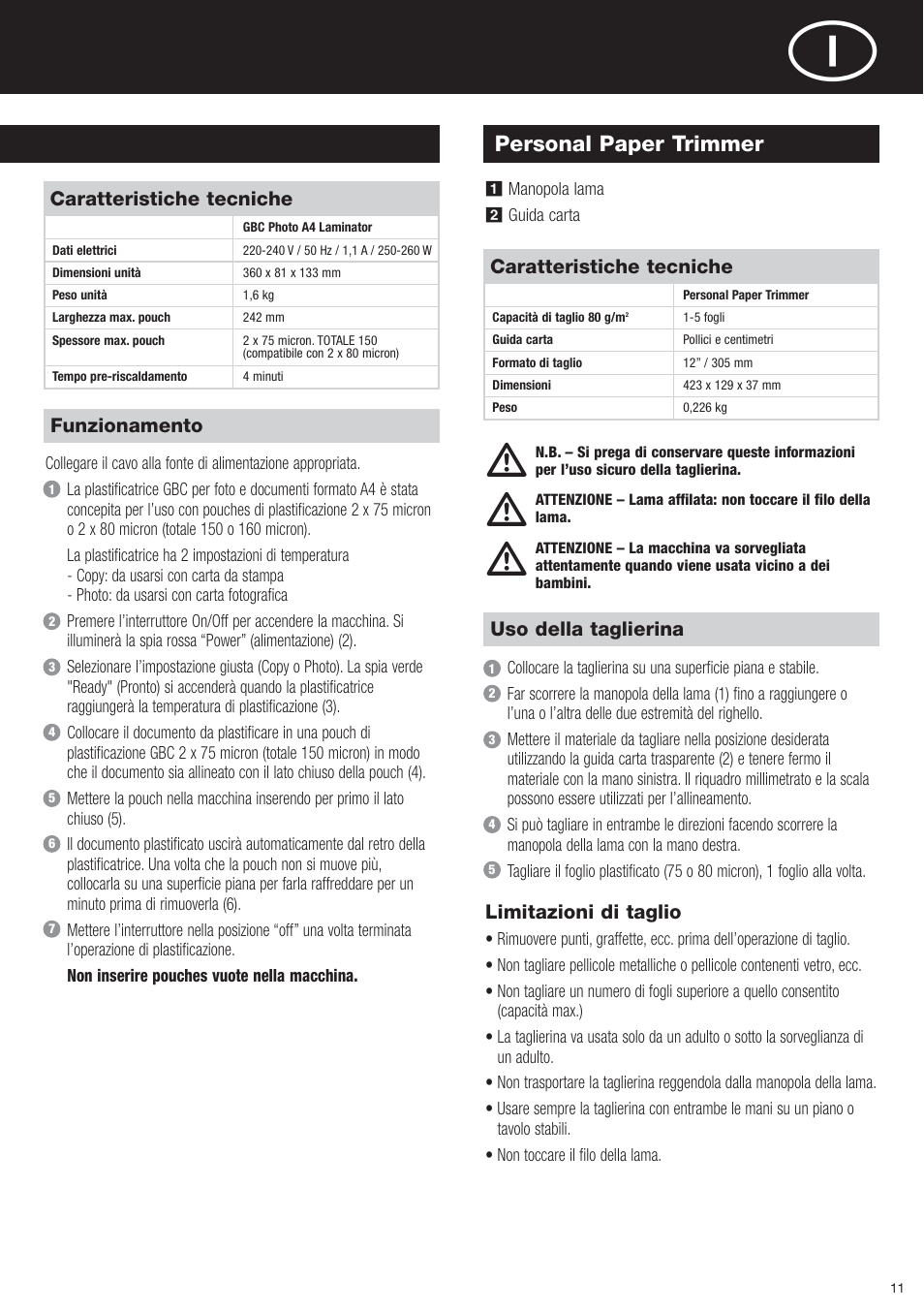 Personal paper trimmer | GBC Photo Laminator and Trimmer User Manual | Page 11 / 18