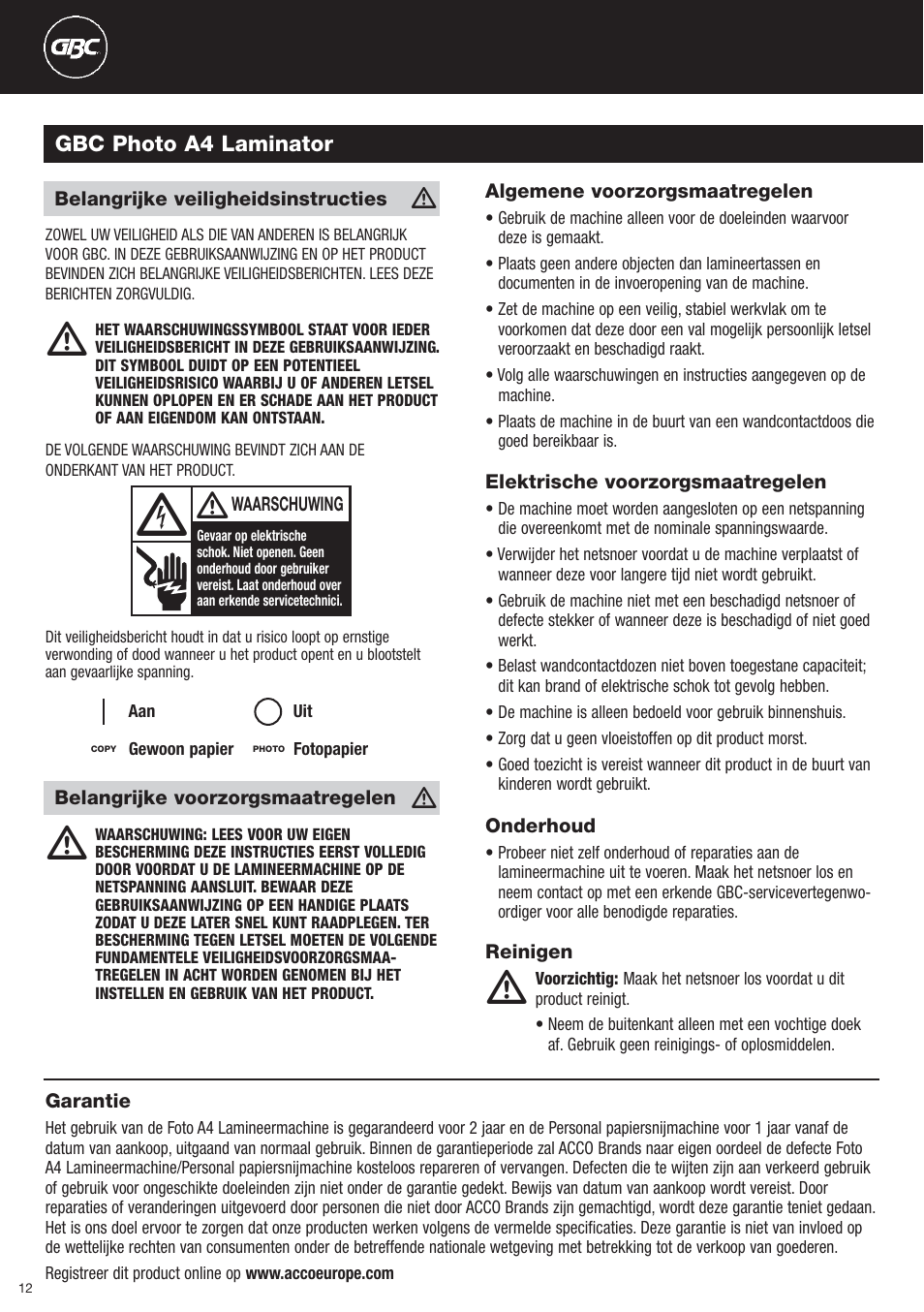 GBC Photo Laminator and Trimmer User Manual | Page 12 / 18