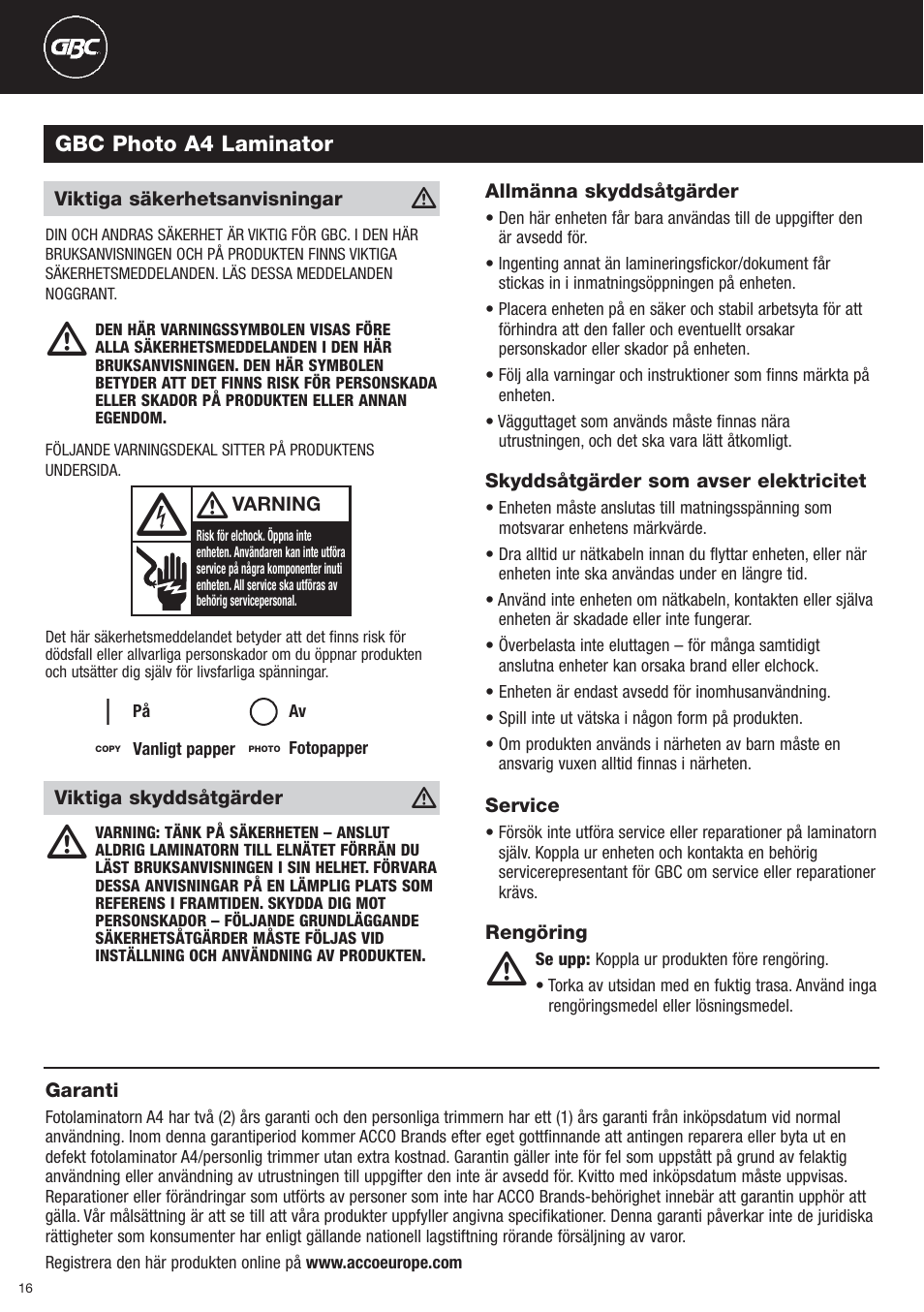GBC Photo Laminator and Trimmer User Manual | Page 16 / 18