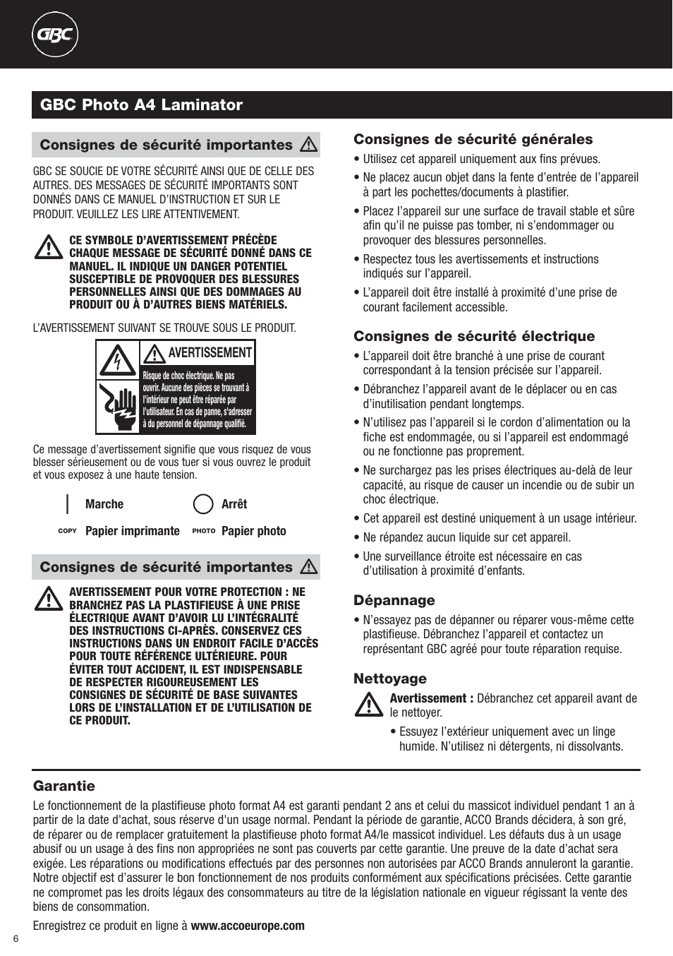 GBC Photo Laminator and Trimmer User Manual | Page 6 / 18