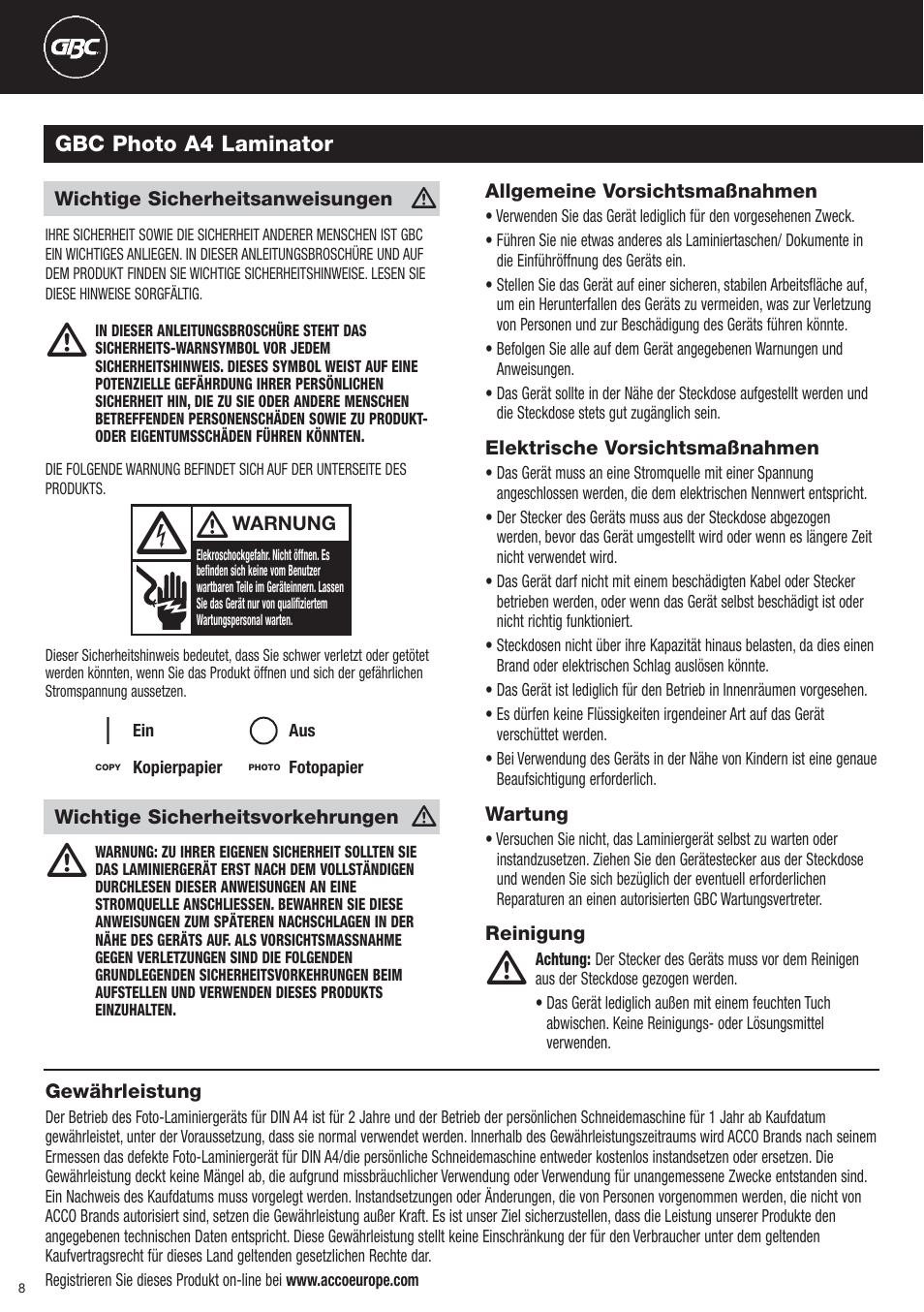 GBC Photo Laminator and Trimmer User Manual | Page 8 / 18