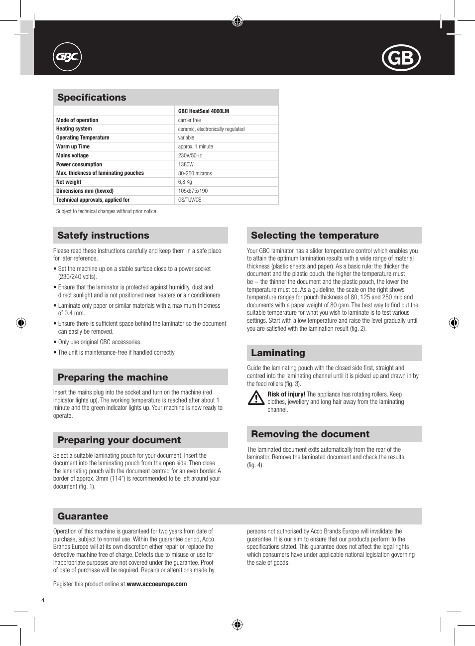 GBC 4000LM ProSeries HeatSeal User Manual | Page 4 / 22