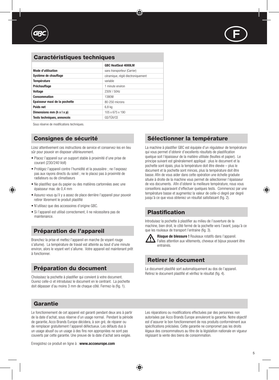 GBC 4000LM ProSeries HeatSeal User Manual | Page 5 / 22