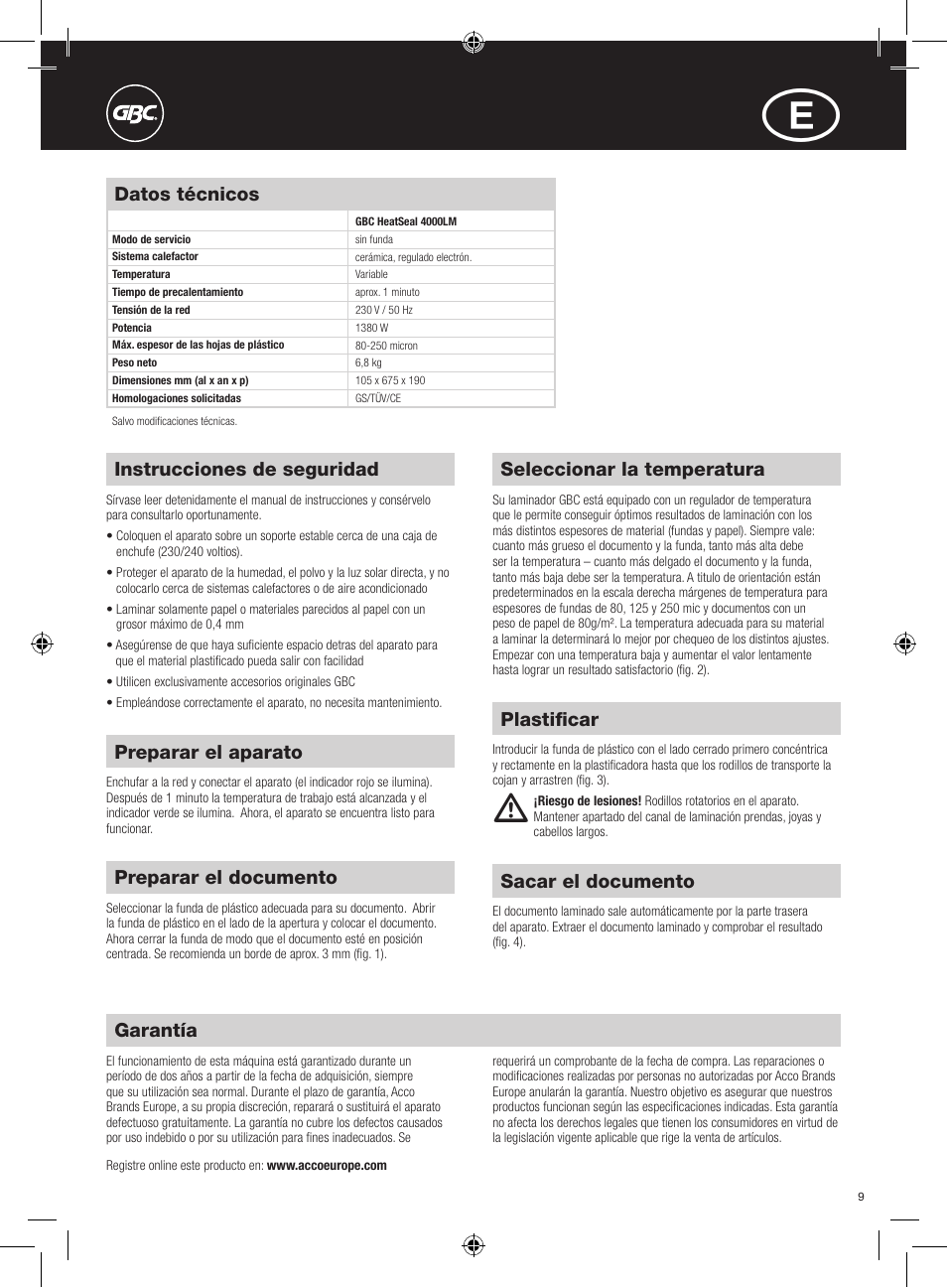 GBC 4000LM ProSeries HeatSeal User Manual | Page 9 / 22