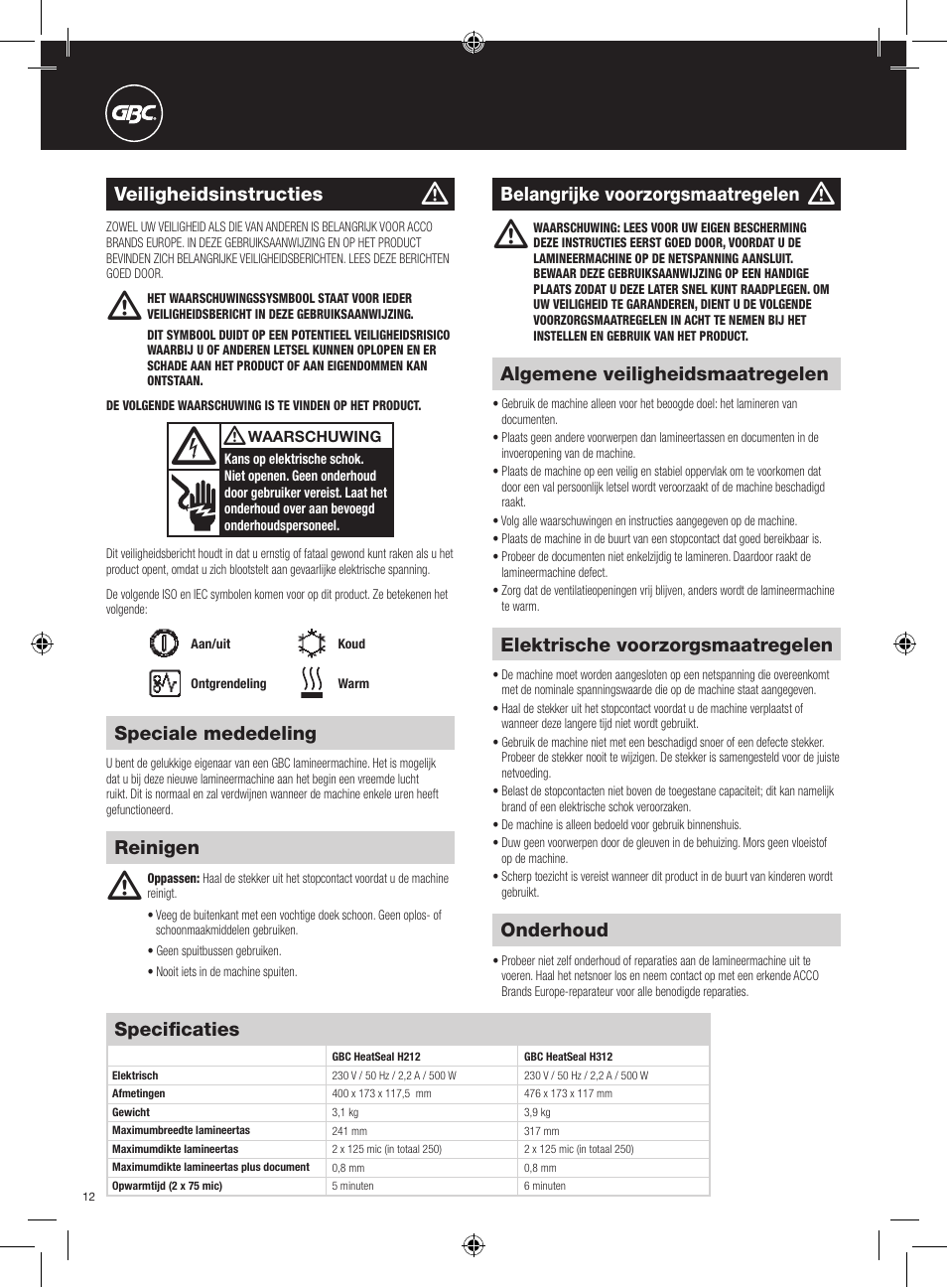 GBC H312 HeatSeal User Manual | Page 12 / 38