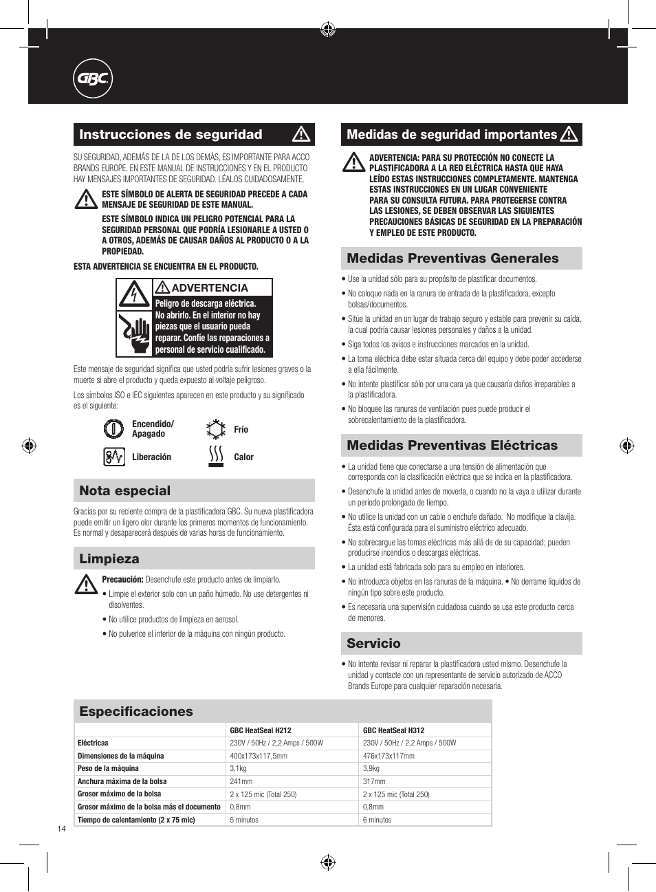 GBC H312 HeatSeal User Manual | Page 14 / 38