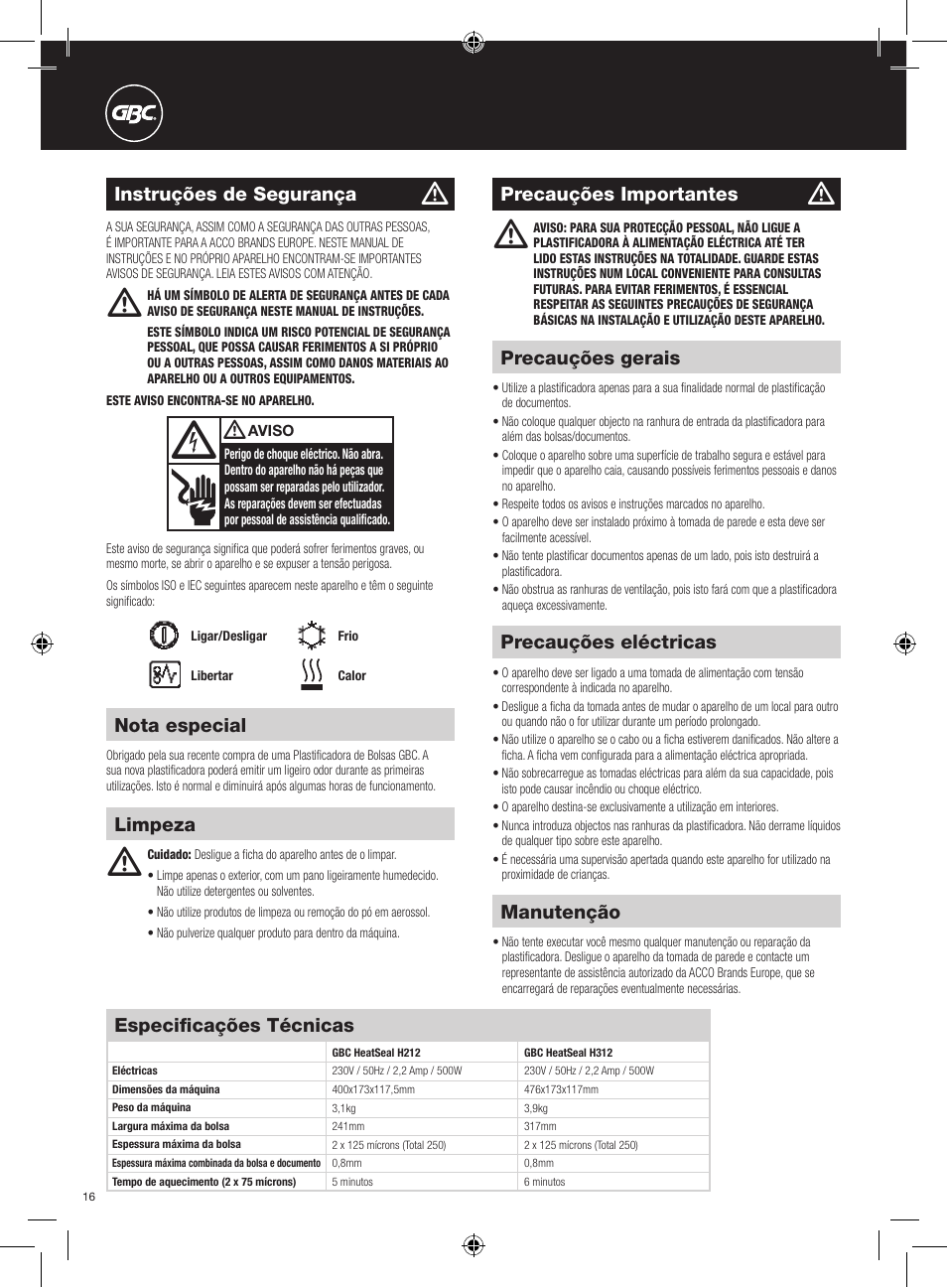 GBC H312 HeatSeal User Manual | Page 16 / 38