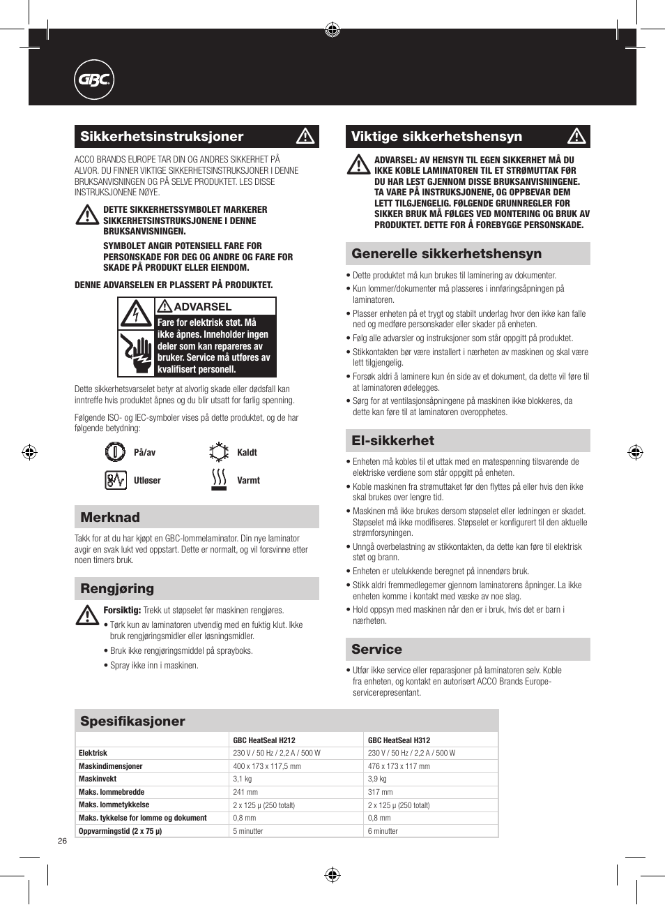 GBC H312 HeatSeal User Manual | Page 26 / 38
