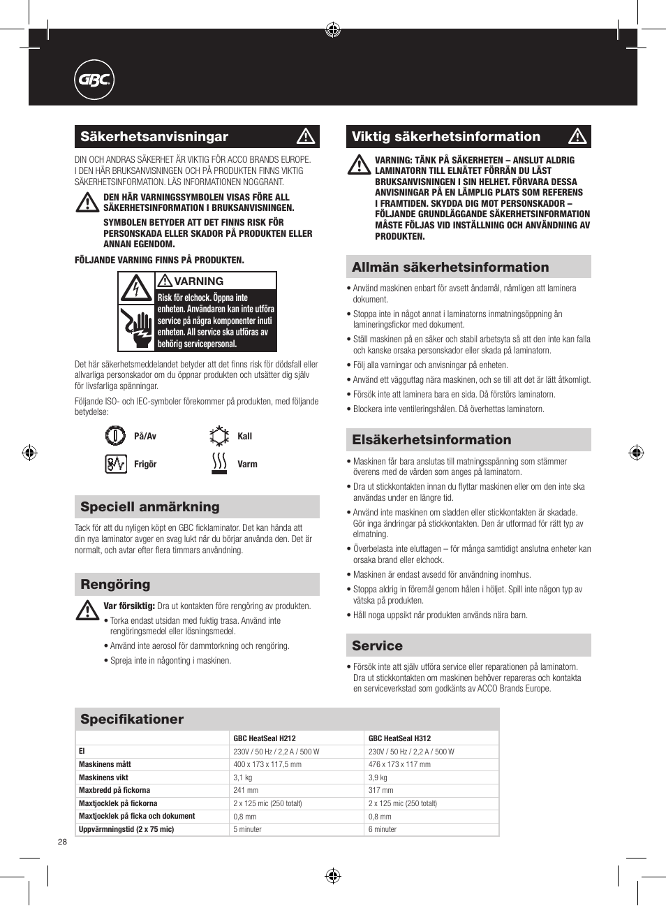 GBC H312 HeatSeal User Manual | Page 28 / 38