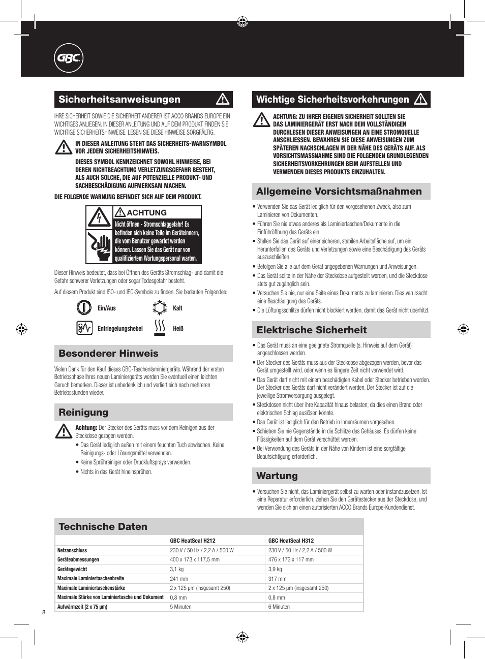 GBC H312 HeatSeal User Manual | Page 8 / 38