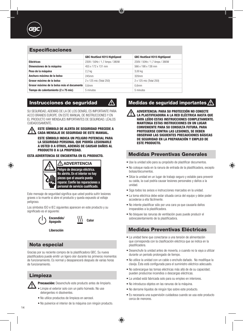GBC H315 HeatSeal User Manual | Page 14 / 38