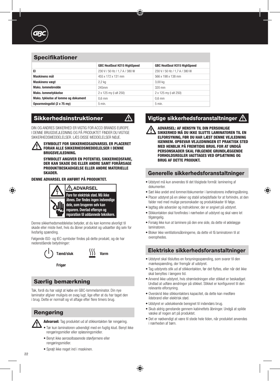 GBC H315 HeatSeal User Manual | Page 22 / 38