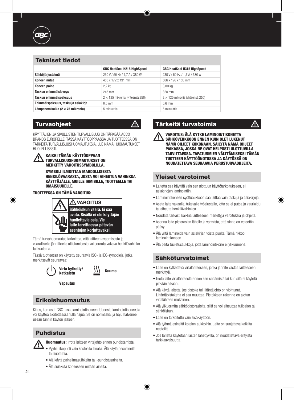 GBC H315 HeatSeal User Manual | Page 24 / 38