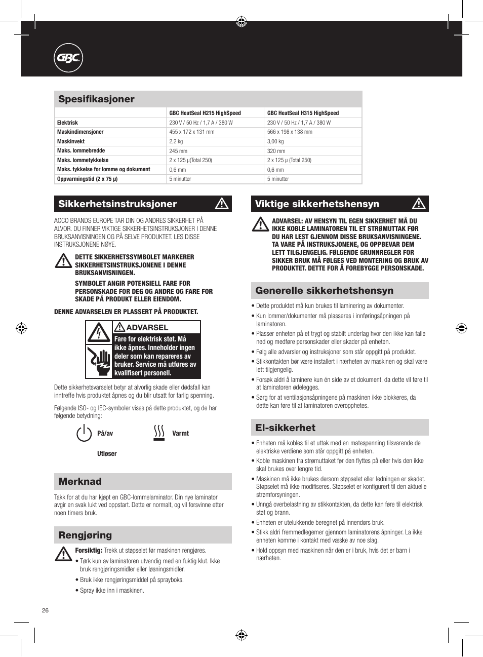 GBC H315 HeatSeal User Manual | Page 26 / 38
