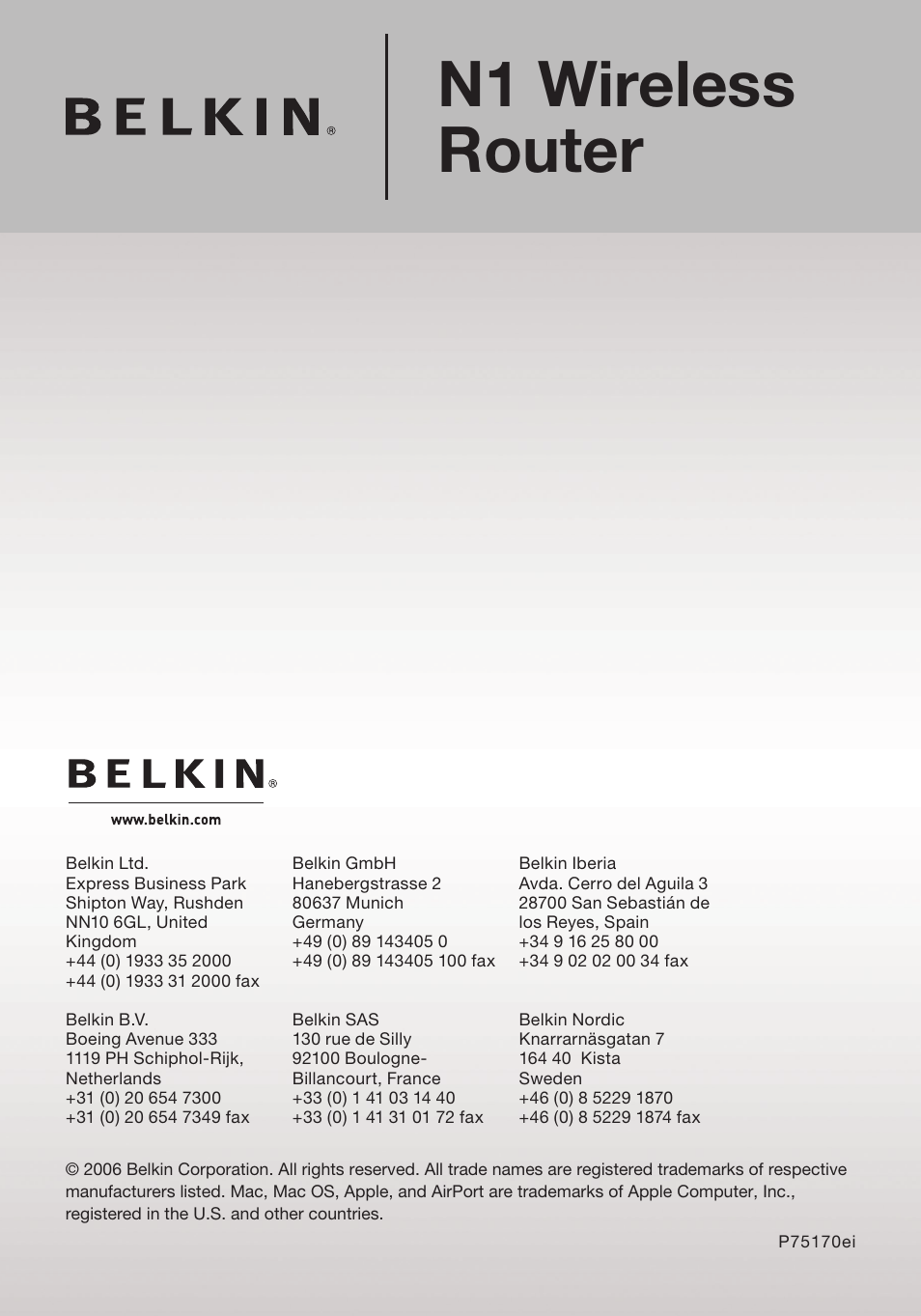 Belkin N1 WIRELESS ROUTER P75170EI User Manual | 104 pages