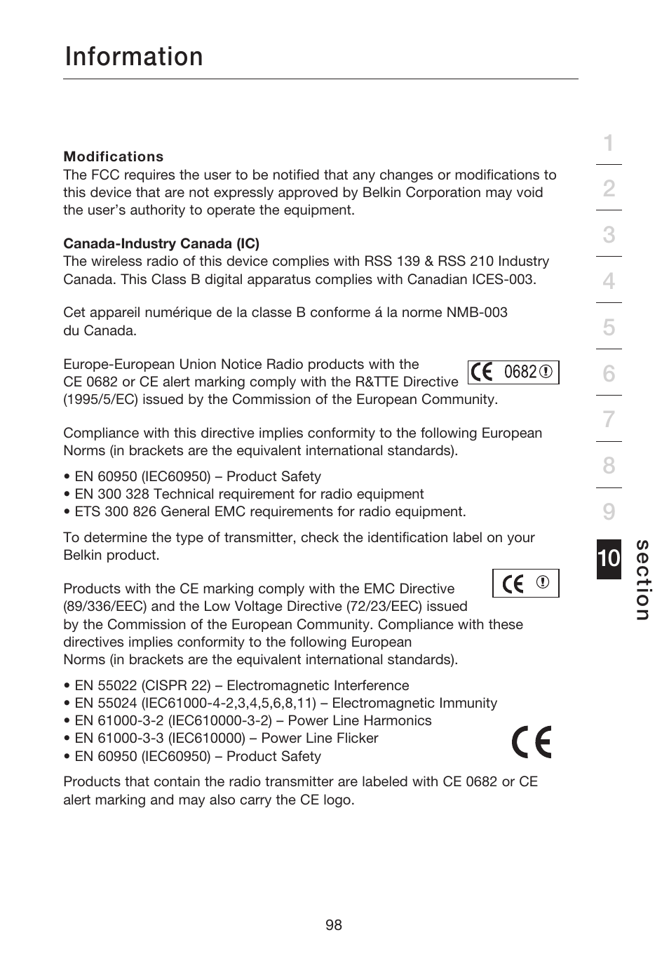 Information | Belkin N1 WIRELESS ROUTER P75170EI User Manual | Page 102 / 104