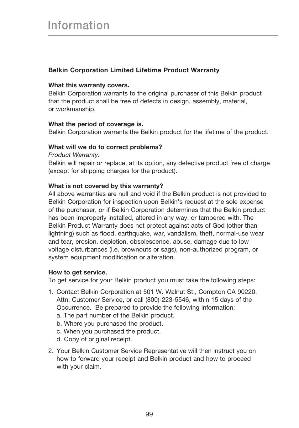 Information | Belkin N1 WIRELESS ROUTER P75170EI User Manual | Page 103 / 104