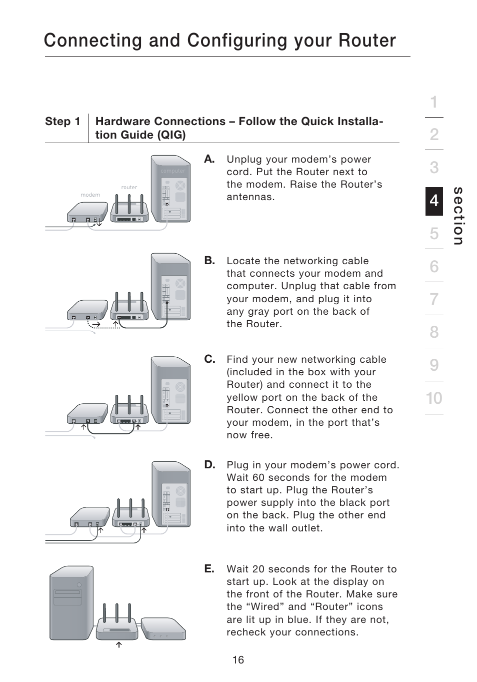 Connecting and configuring your router, Se c tio n | Belkin N1 WIRELESS ROUTER P75170EI User Manual | Page 20 / 104