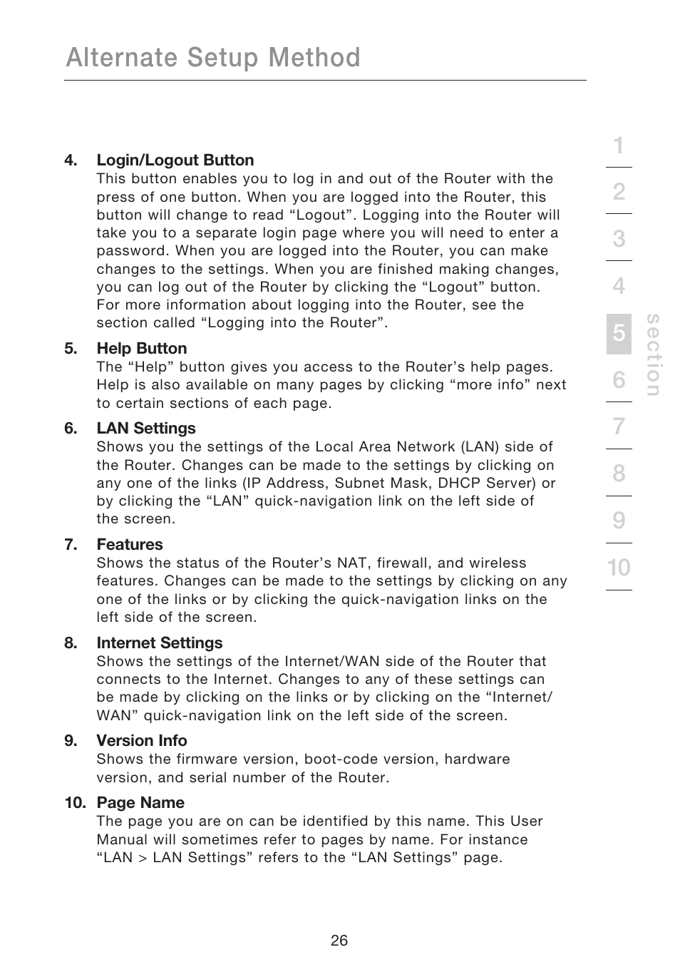 Alternate setup method, Se c tio n | Belkin N1 WIRELESS ROUTER P75170EI User Manual | Page 30 / 104