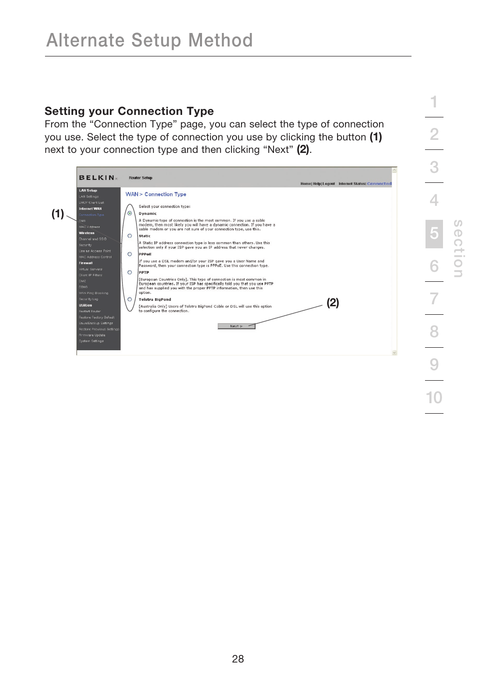 Alternate setup method | Belkin N1 WIRELESS ROUTER P75170EI User Manual | Page 32 / 104