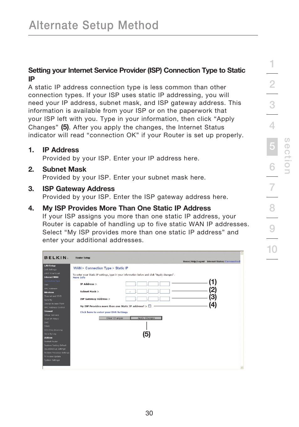 Alternate setup method, Se c tio n | Belkin N1 WIRELESS ROUTER P75170EI User Manual | Page 34 / 104