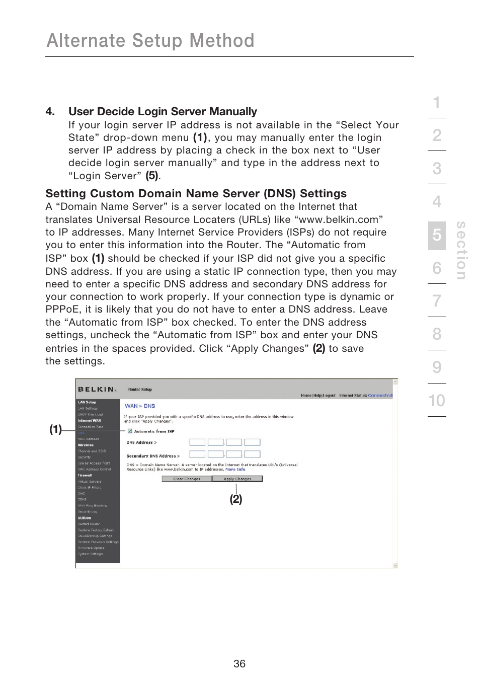 Alternate setup method, Se c tio n | Belkin N1 WIRELESS ROUTER P75170EI User Manual | Page 40 / 104