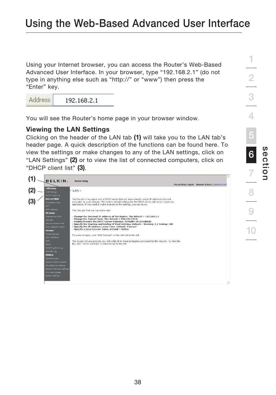 Using the web-based advanced user interface | Belkin N1 WIRELESS ROUTER P75170EI User Manual | Page 42 / 104