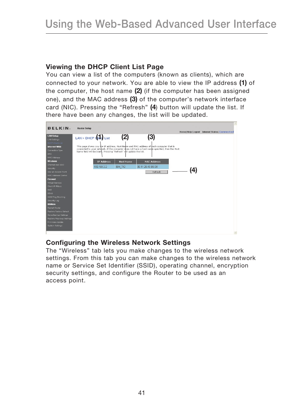 Using the web-based advanced user interface | Belkin N1 WIRELESS ROUTER P75170EI User Manual | Page 45 / 104