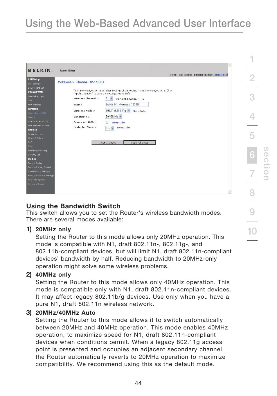 Using the web-based advanced user interface | Belkin N1 WIRELESS ROUTER P75170EI User Manual | Page 48 / 104