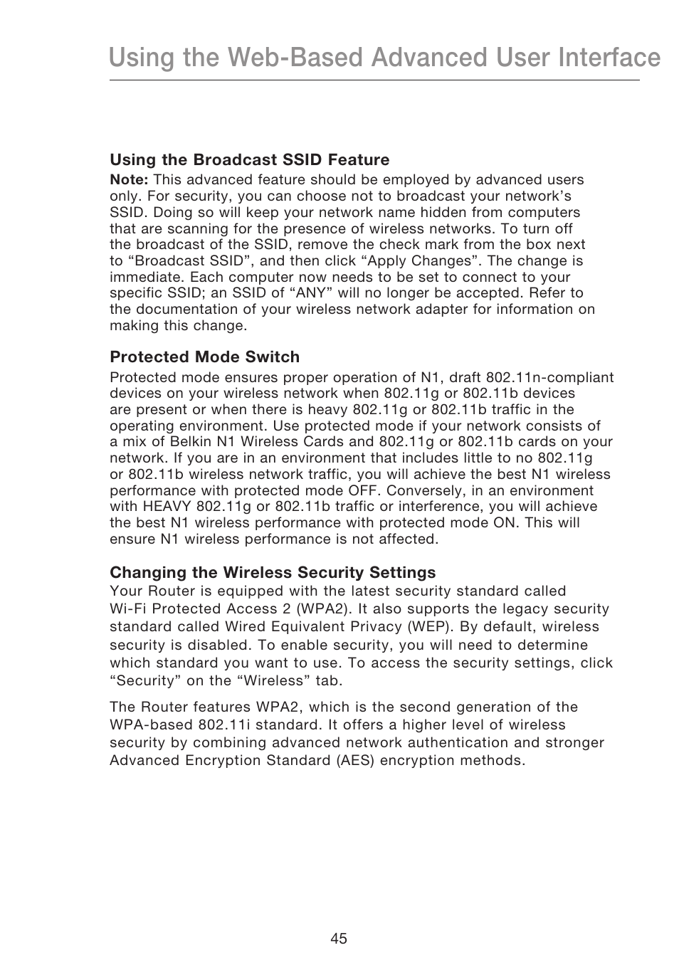 Using the web-based advanced user interface | Belkin N1 WIRELESS ROUTER P75170EI User Manual | Page 49 / 104