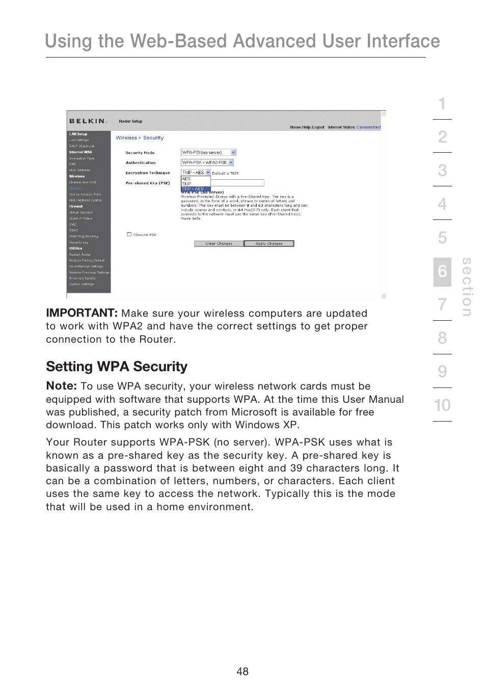 Using the web-based advanced user interface | Belkin N1 WIRELESS ROUTER P75170EI User Manual | Page 52 / 104