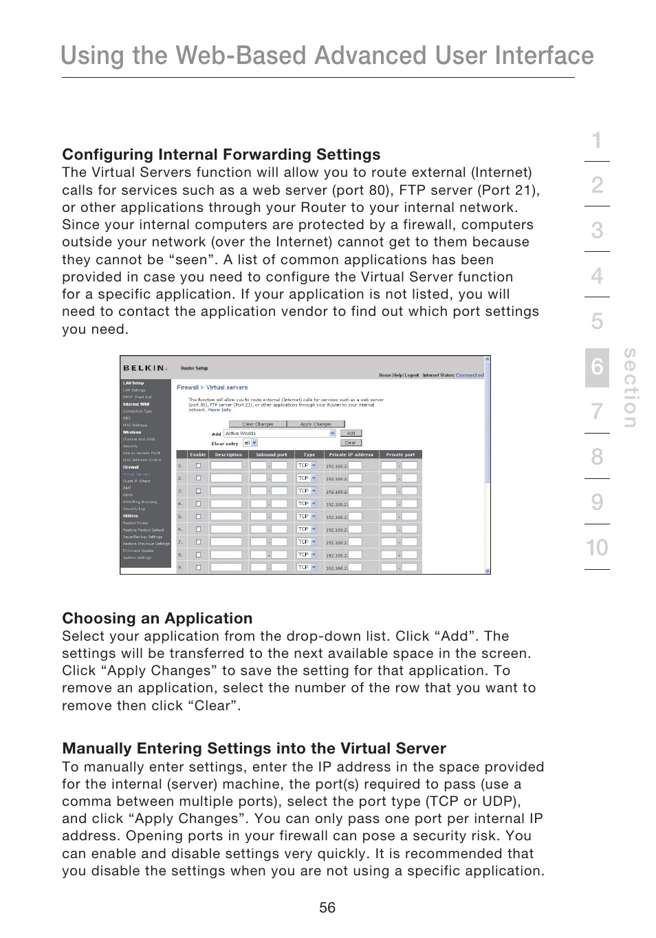 Using the web-based advanced user interface | Belkin N1 WIRELESS ROUTER P75170EI User Manual | Page 60 / 104