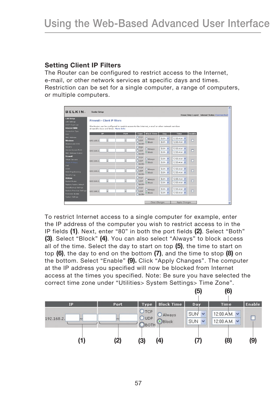 Using the web-based advanced user interface | Belkin N1 WIRELESS ROUTER P75170EI User Manual | Page 61 / 104