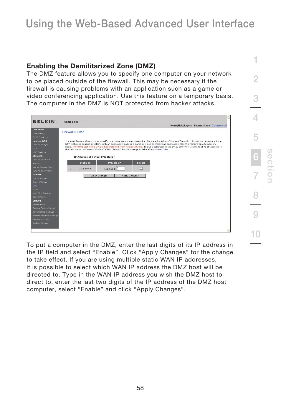 Using the web-based advanced user interface | Belkin N1 WIRELESS ROUTER P75170EI User Manual | Page 62 / 104