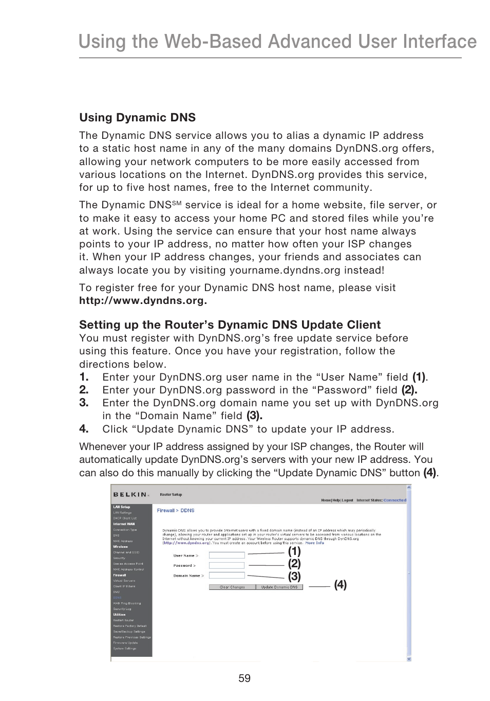 Using the web-based advanced user interface | Belkin N1 WIRELESS ROUTER P75170EI User Manual | Page 63 / 104