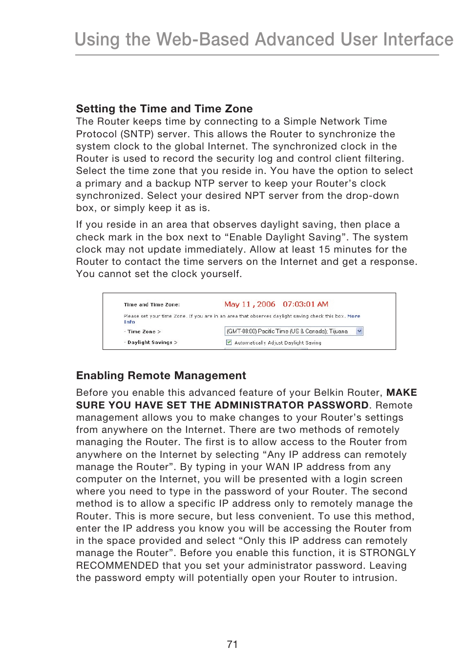 Using the web-based advanced user interface | Belkin N1 WIRELESS ROUTER P75170EI User Manual | Page 75 / 104
