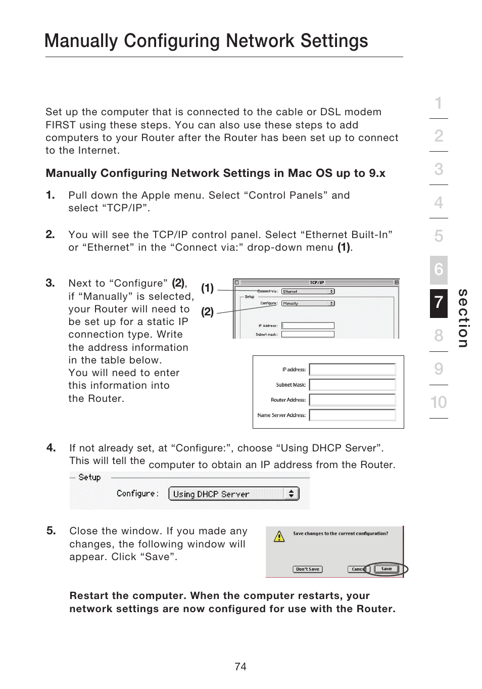 Manually configuring network settings, Se c tio n | Belkin N1 WIRELESS ROUTER P75170EI User Manual | Page 78 / 104