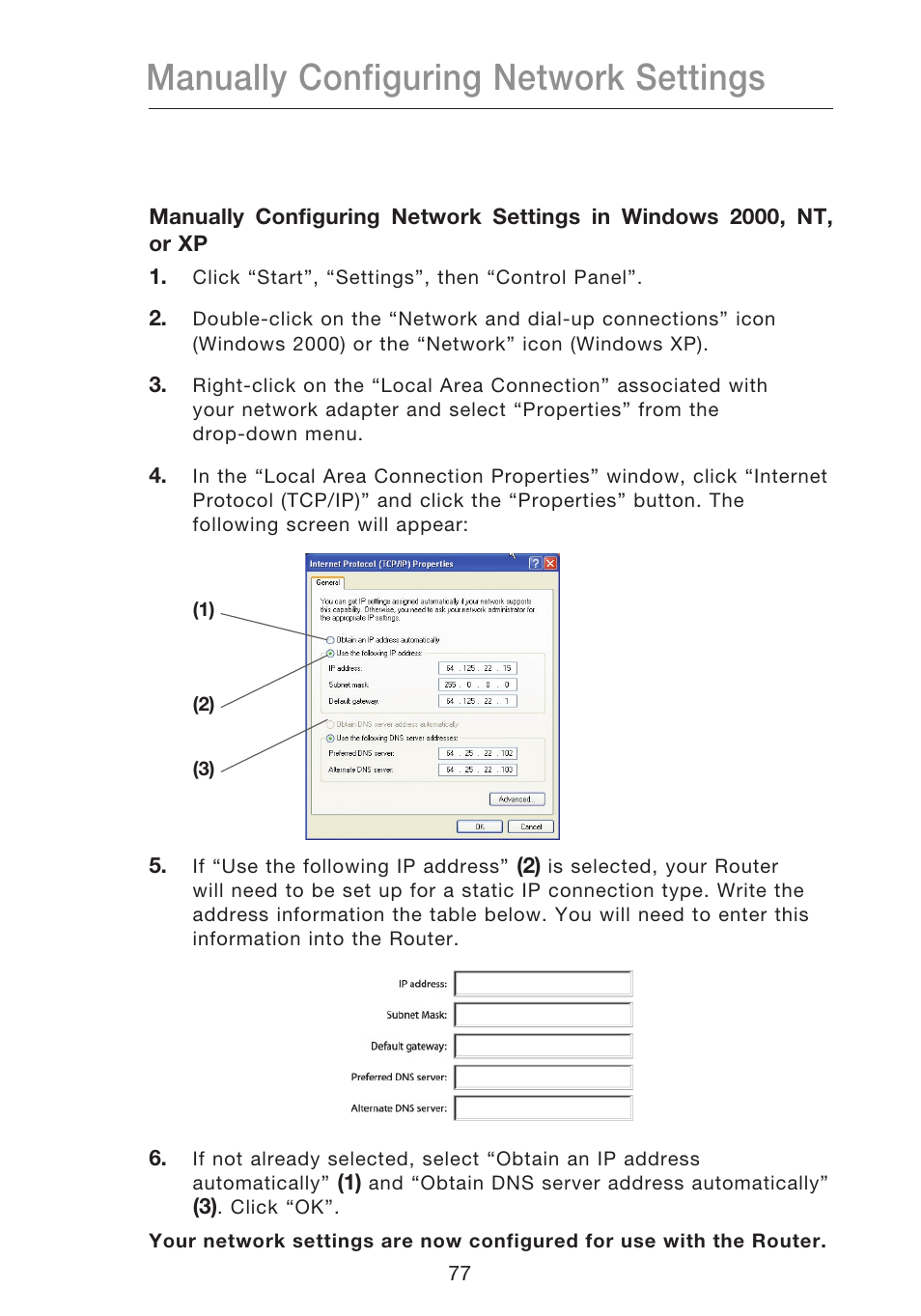 Manually configuring network settings | Belkin N1 WIRELESS ROUTER P75170EI User Manual | Page 81 / 104