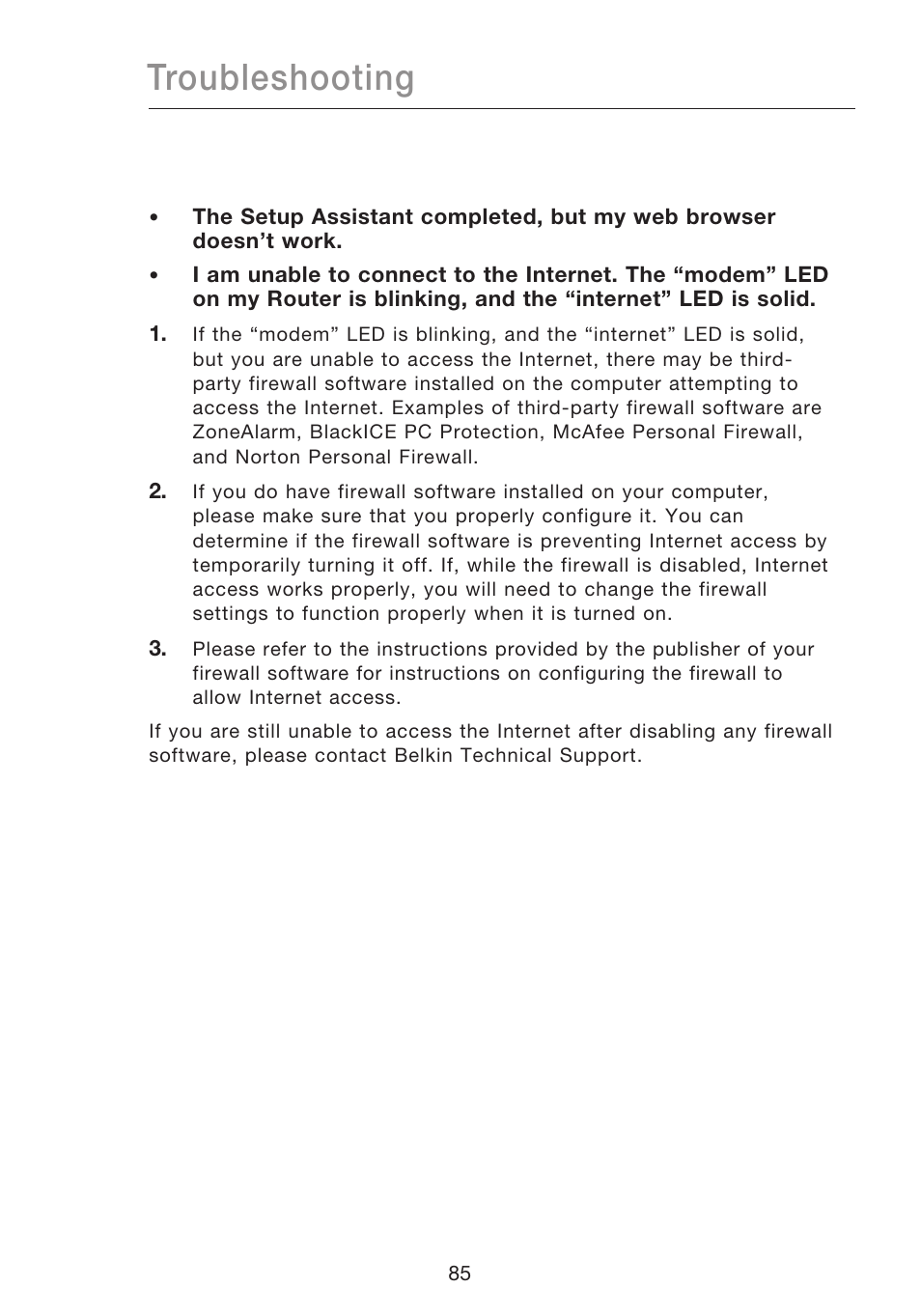 Troubleshooting | Belkin N1 WIRELESS ROUTER P75170EI User Manual | Page 89 / 104