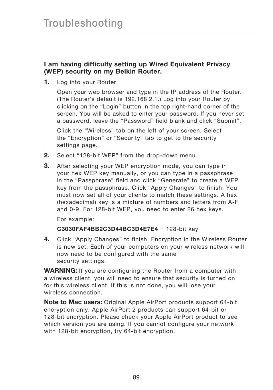 Troubleshooting | Belkin N1 WIRELESS ROUTER P75170EI User Manual | Page 93 / 104