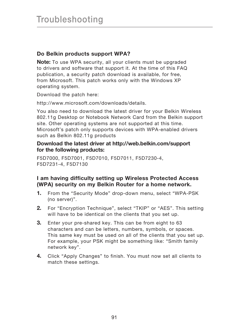 Troubleshooting | Belkin N1 WIRELESS ROUTER P75170EI User Manual | Page 95 / 104