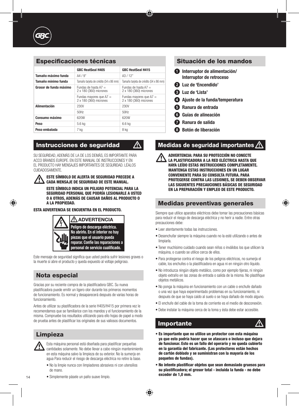GBC H415 HeatSeal User Manual | Page 14 / 38