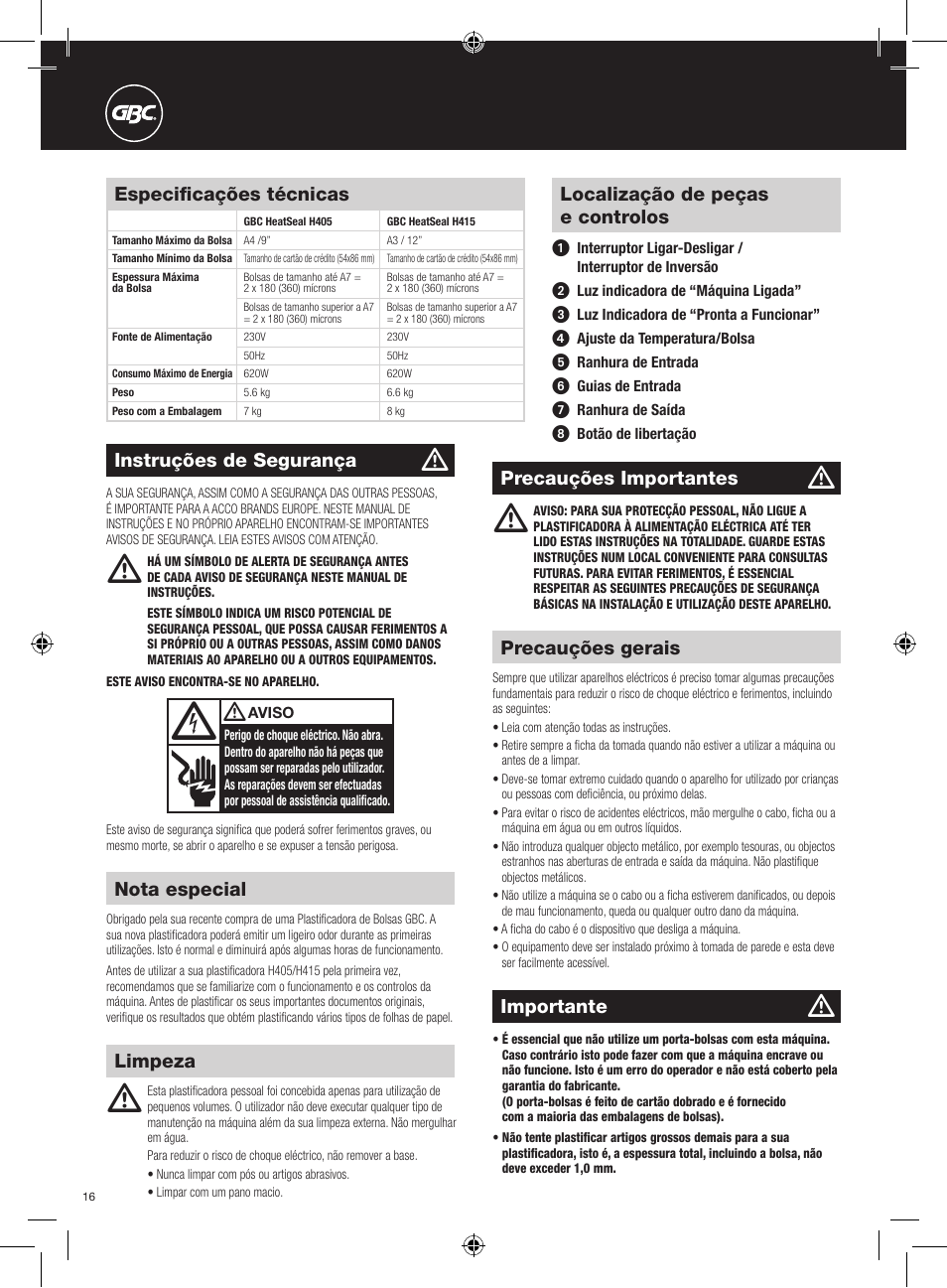 GBC H415 HeatSeal User Manual | Page 16 / 38