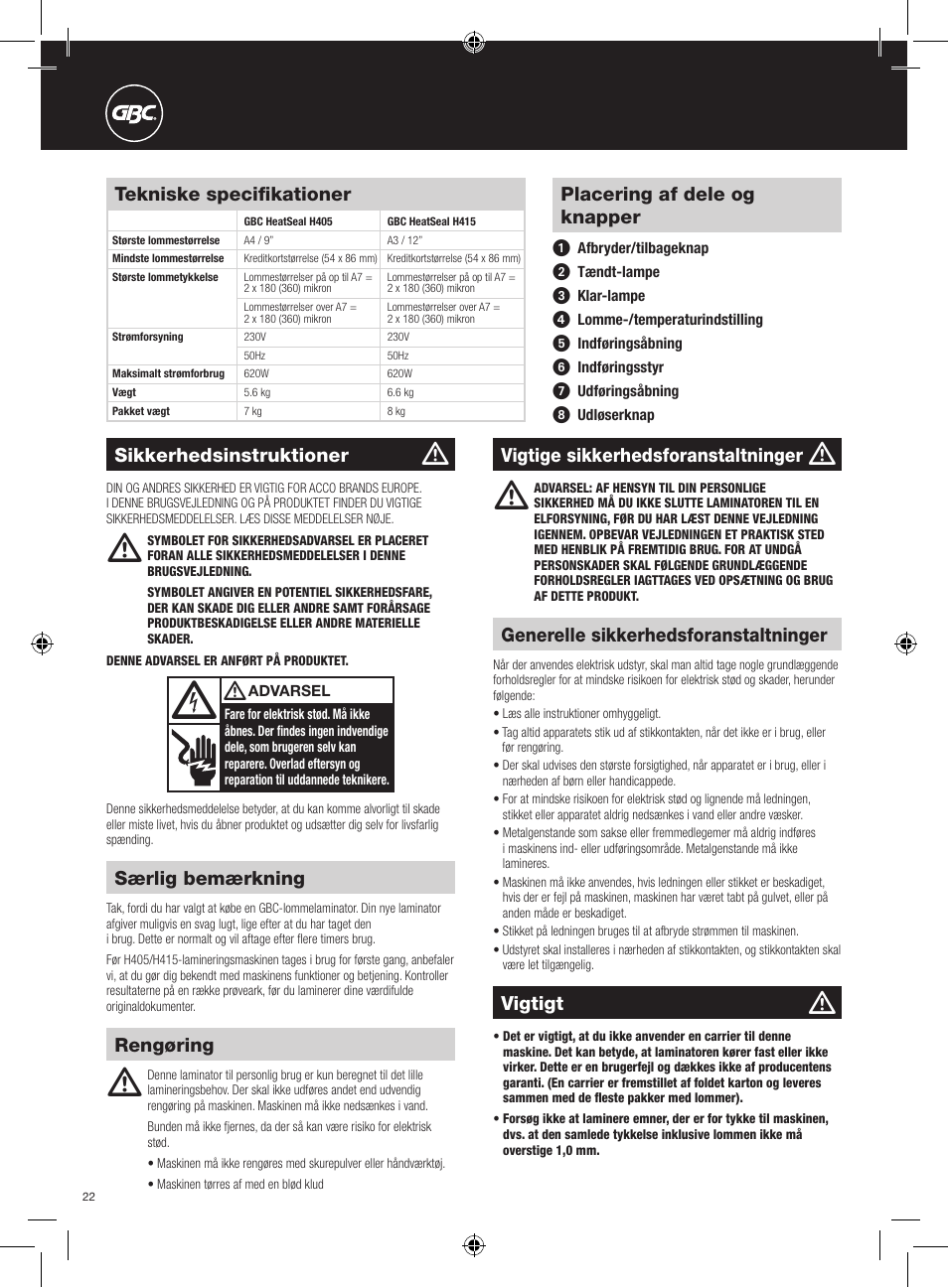 GBC H415 HeatSeal User Manual | Page 22 / 38